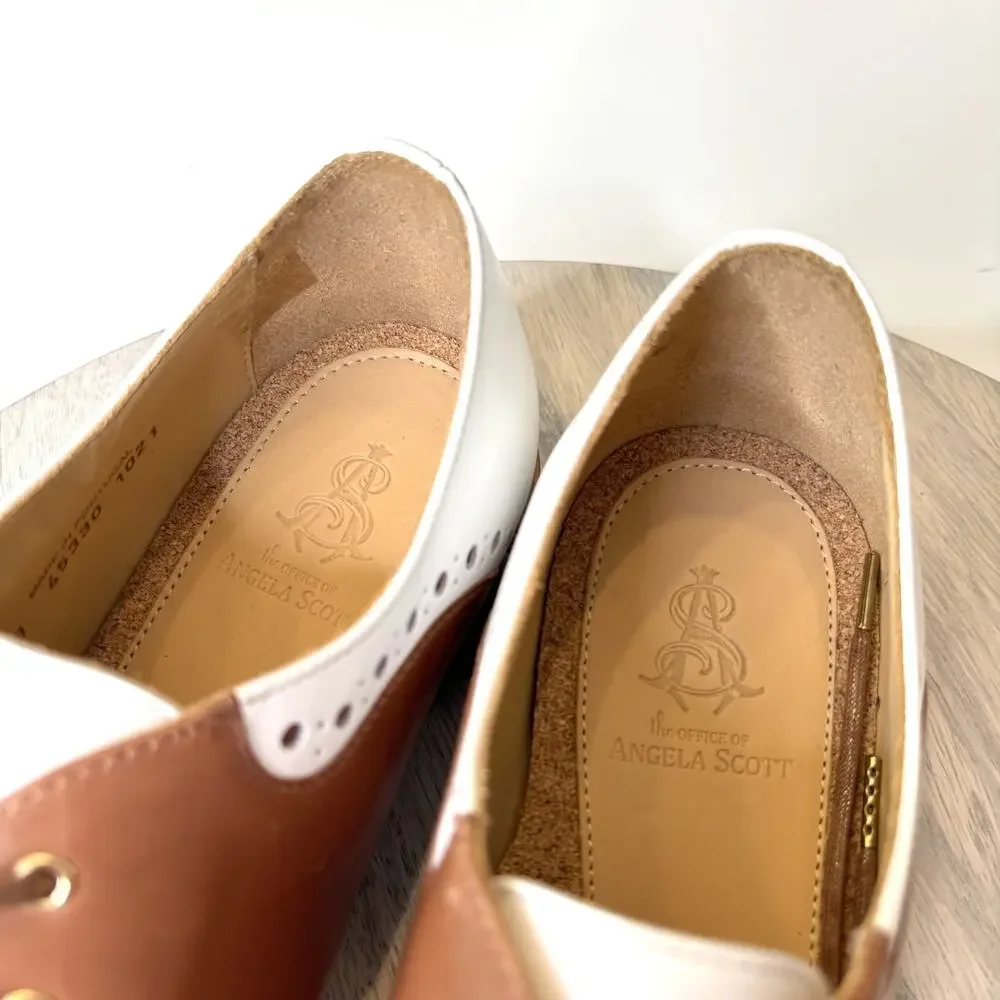NIB Office of Angela Scott Ms. Presley Brown White Leather Oxford Shoes Size 9